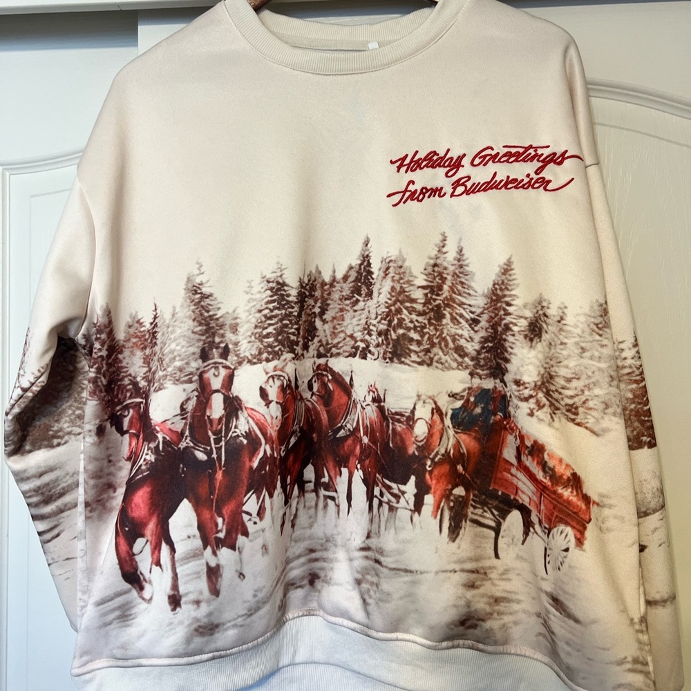 Budweiser Holiday Greetings Men's Sweater - Cream and Red